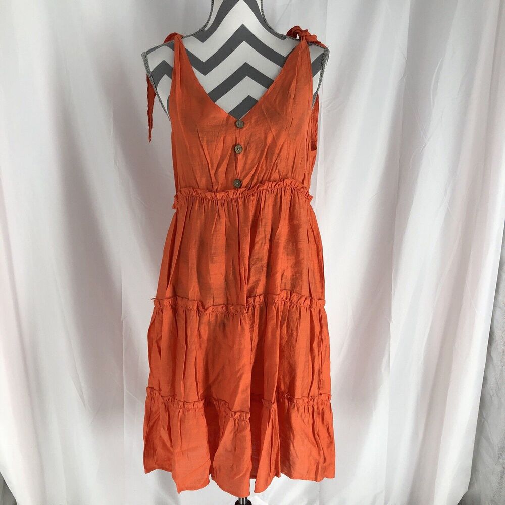 MISS SPARKLING Large Orange Floral Sleeveless V Neck Dress